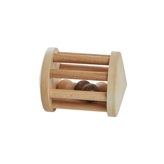 Hellfarbige holz-babyrassel rassel turtle dove mit drei kugelförmigen perlen aus natürlichem holz für ökologische baby- & kinderprodukte