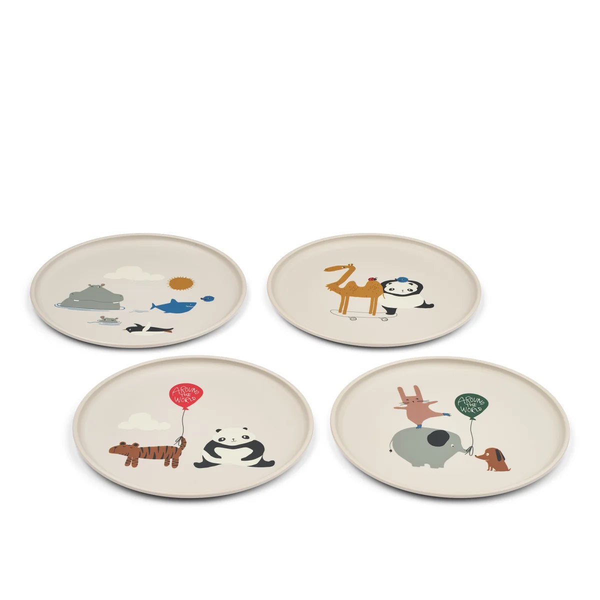 Remco 4er-Set Kinderteller Sandy: weiße Keramik mit pastellfarbenen Tier-Motiven