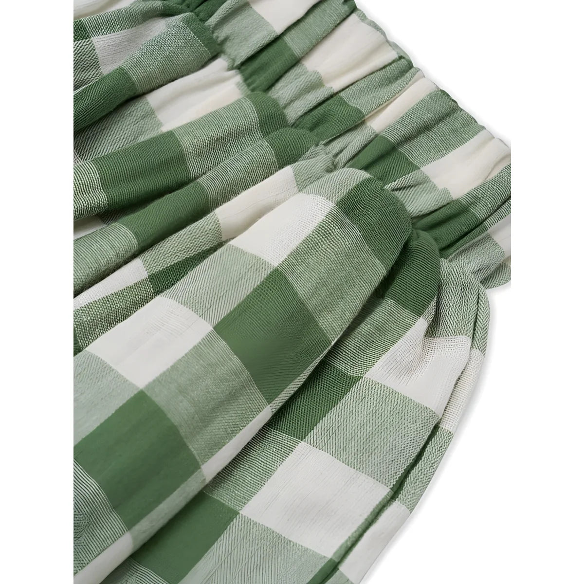 Grün-weißer Dill-Gingham-Stoff der Resort Pants, weich gerafft