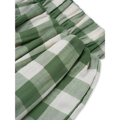 Grün-weißer Dill-Gingham-Stoff der Resort Pants, weich gerafft