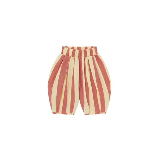 Bunte Resort-Pants Tomato Stripes: gestreifte Baumwoll-Shorts in Koralle und Creme mit gerafftem Bund