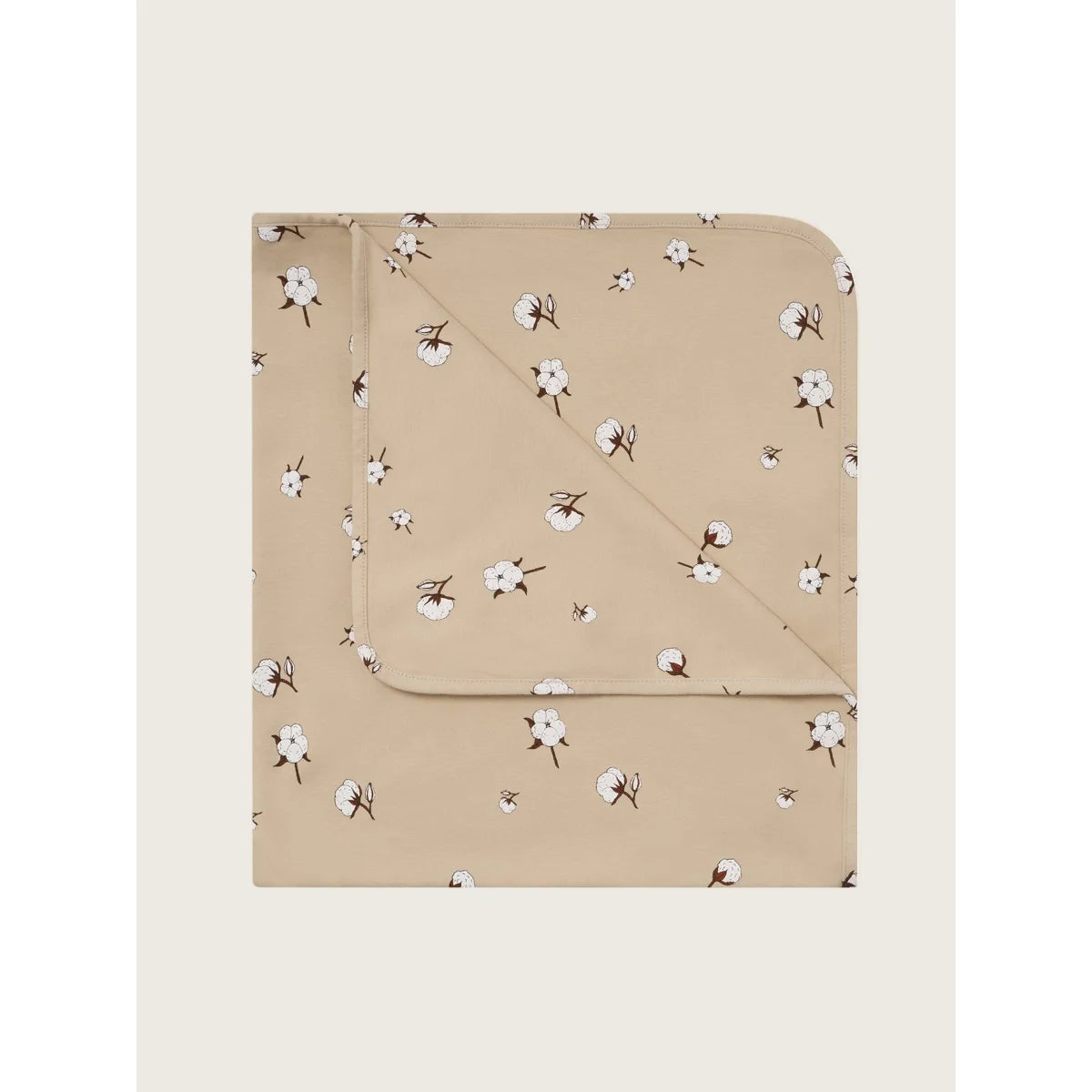 Beige reversible Baumwoll-Decke Cottonfield mit weißen und braunen Blüten