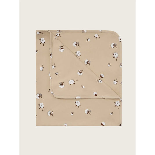 Beige reversible Baumwoll-Decke Cottonfield mit weißen und braunen Blüten