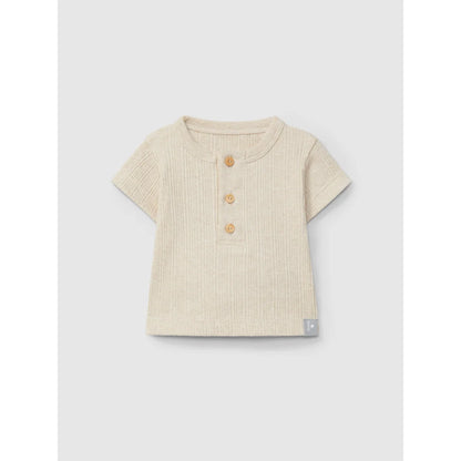 Cremefarbens geripptes Baby-Shirt mit drei Knöpfen im Produkt Ribbed T-Shirt | natural
