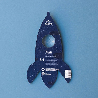 Blaue Pappe-Raketen-Wandlampe Rocket Bee Eye mit klarem, facettiertem Rundfenster