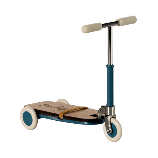 Roller Maus blau: Teal-creme Holzscooter mit silbernem Rahmen