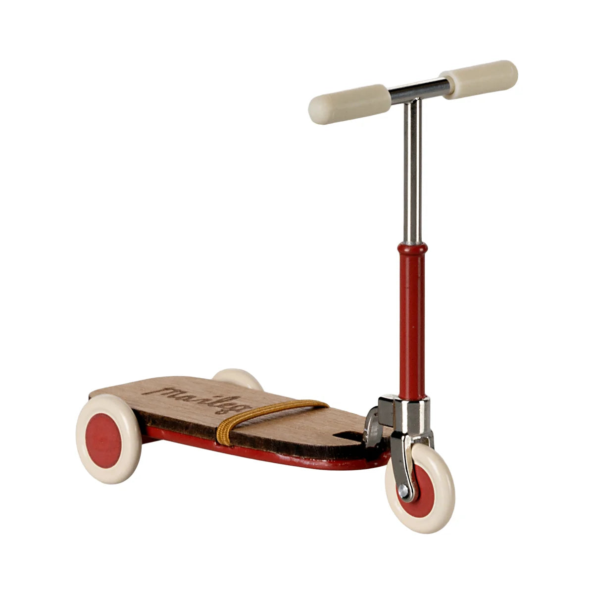 Roller Maus Rot: Vintage Holzroller in Rot-Creme mit Chromakzenten