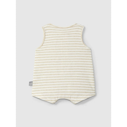 Snug gestreifter Strampler kurz aus Leinen in Creme-Beige