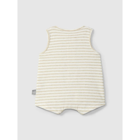 Snug gestreifter Strampler kurz aus Leinen in Creme-Beige