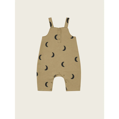 Beige Baby-Salopette mit Mondmuster, verstellbaren Trägern und Schnappverschluss in Dusky Midnight
