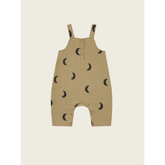 Beige Baby-Salopette mit Mondmuster, verstellbaren Trägern und Schnappverschluss in Dusky Midnight