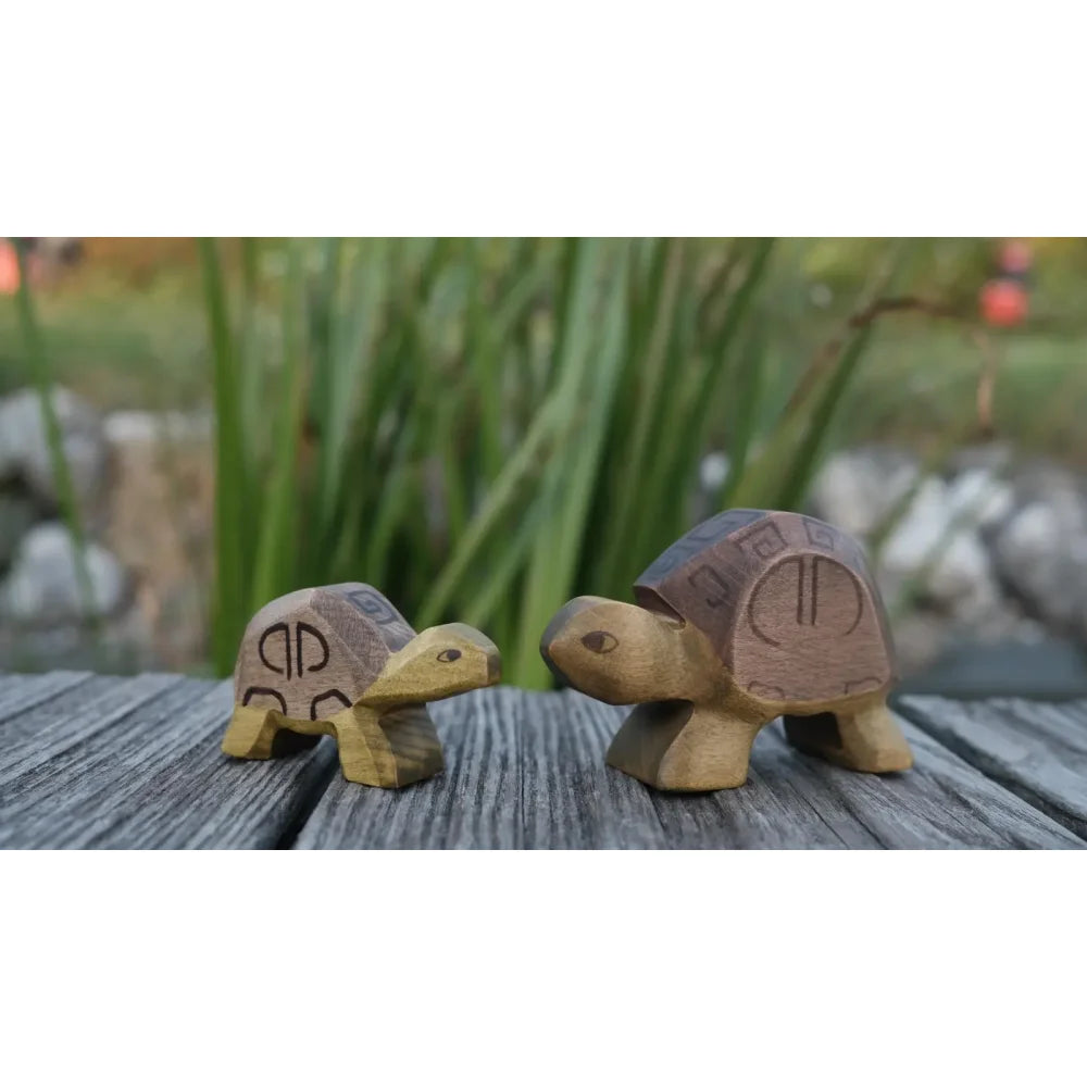 Zwei hölzerne Schildkröten-Figuren für Dekoration und Sammlerzwecke