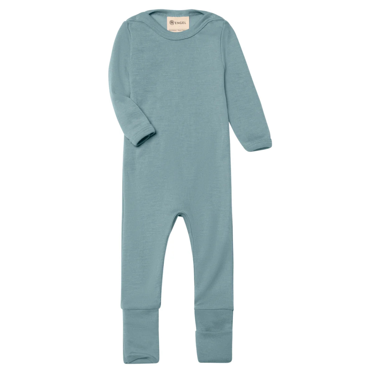 Engel Baby-Schlafoverall aus Merinowolle und Seide in Bergblau