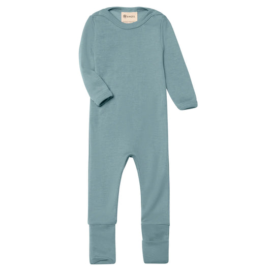 Engel Baby-Schlafoverall aus Merinowolle und Seide in Bergblau