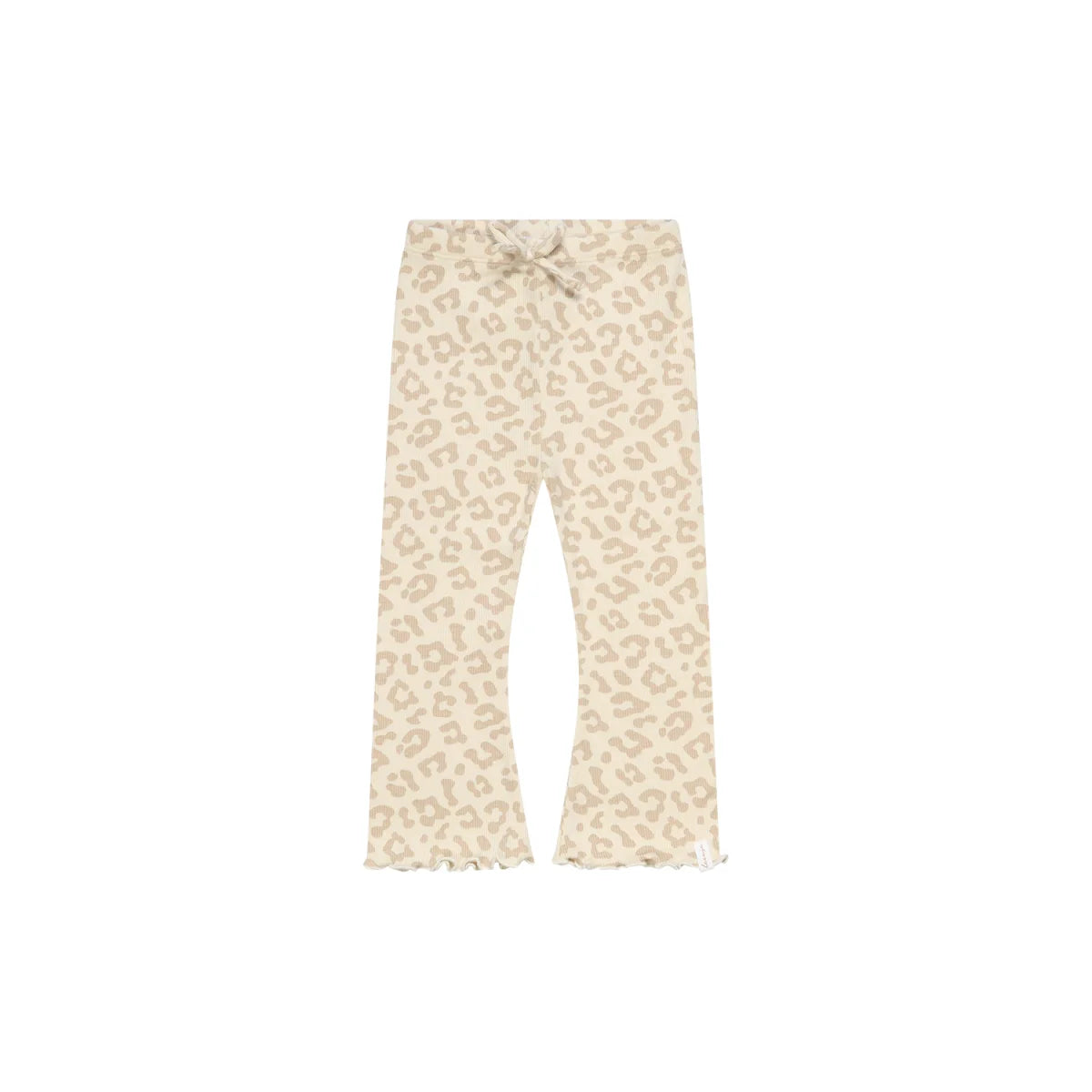 Beige Leopard-Leggings Schlag mit verdecktem Kordelzug und Fransen