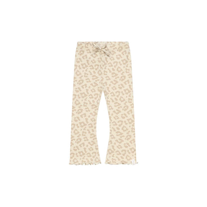 Beige Leopard-Leggings Schlag mit verdecktem Kordelzug und Fransen