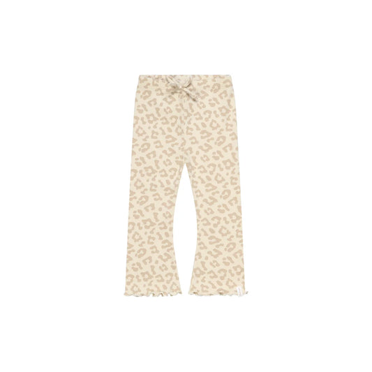 Beige Leopard-Leggings Schlag mit verdecktem Kordelzug und Fransen