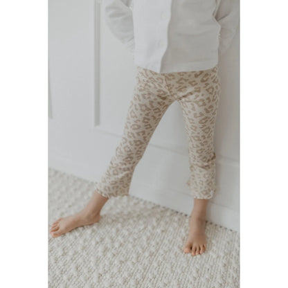 Schlag Leo Leggings mit Schleife beige Leopardmuster verdecktem Kordelzug