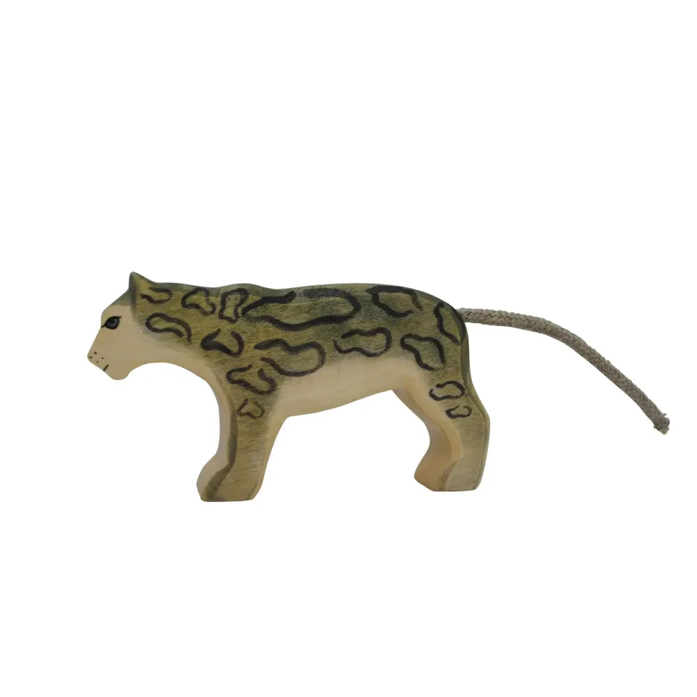 Holz Clouded Leopard Spielzeug mit Schnur Schweif für das Produkt Schneeleopard