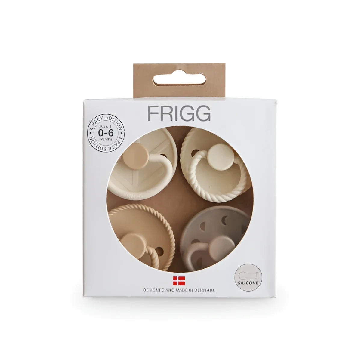 Paket mit neutralen FRIGG Schnullern Silikon für Babys 0-6 Monate im Crystal Sparkle Design