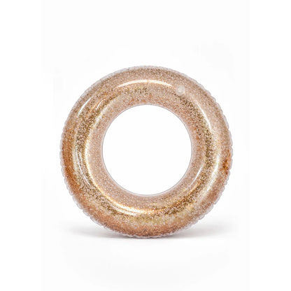 Schwimmring baby bloom mit schimmerndem goldglitzer und geriffeltem rand für ökologische baby- und kinderprodukte