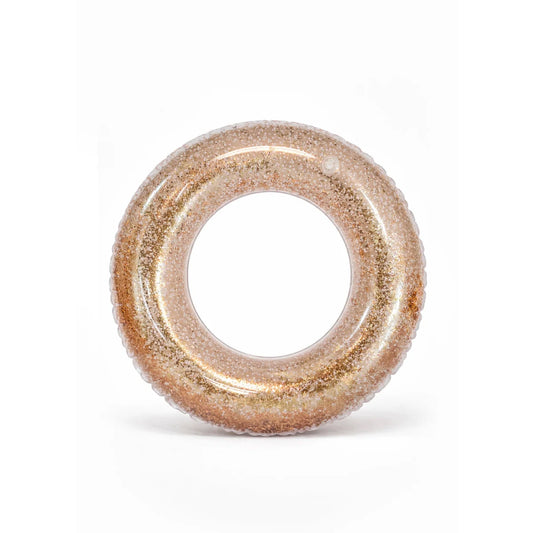 Schwimmring baby bloom mit schimmerndem goldglitzer und geriffeltem rand für ökologische baby- und kinderprodukte
