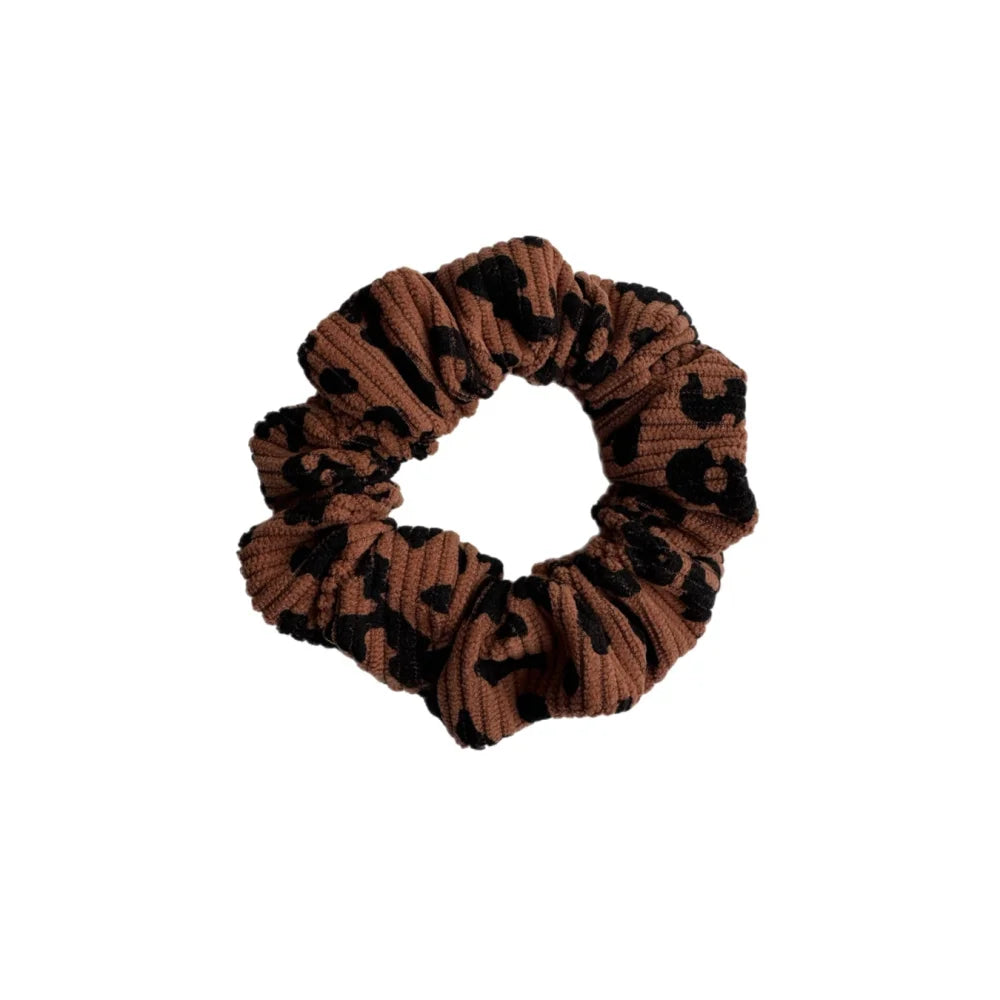 Brauner Leopard-Print-Scrunchie mit schwarzen Flecken aus elastischem Material von Nala