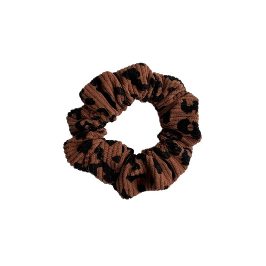 Brauner Leopard-Print-Scrunchie mit schwarzen Flecken aus elastischem Material von Nala