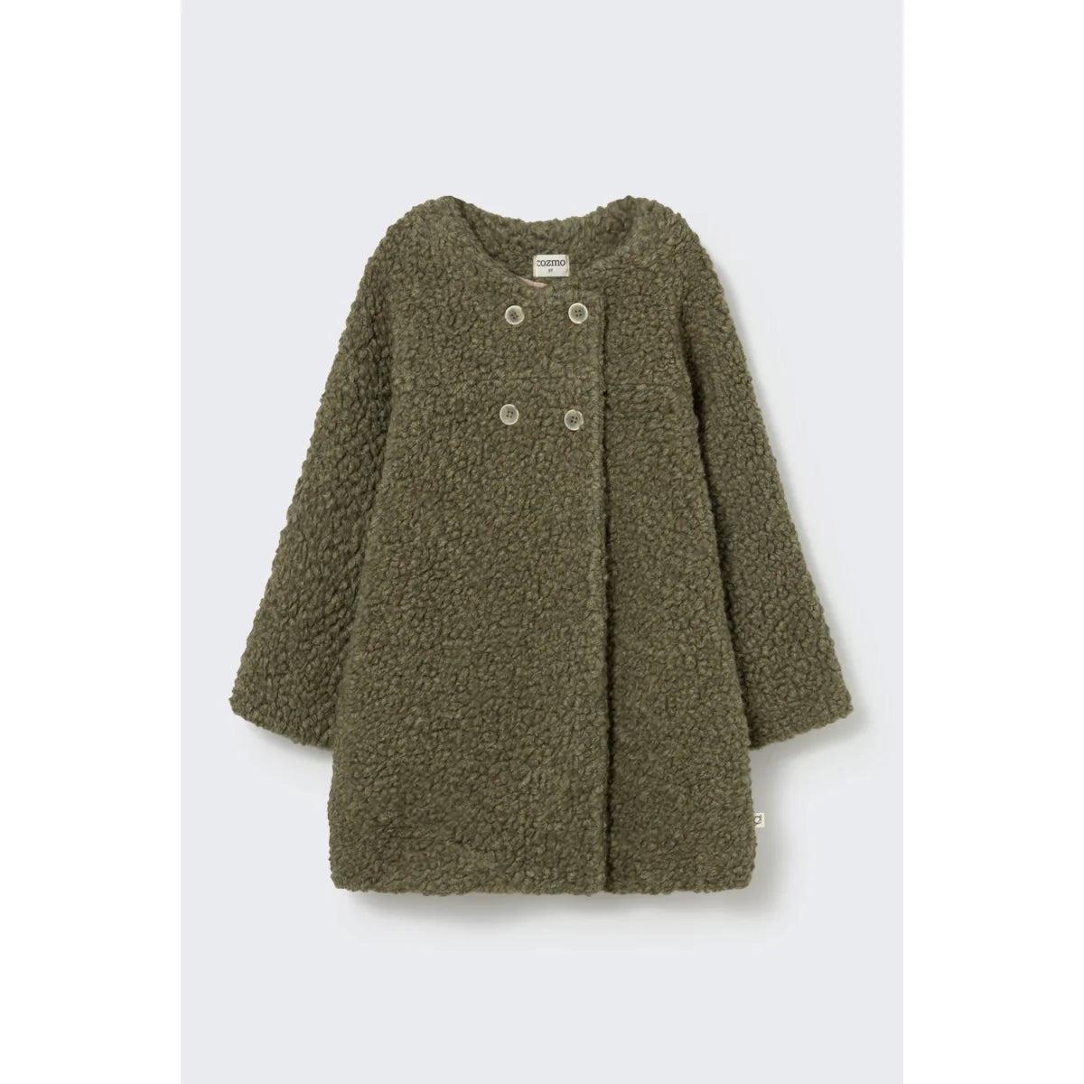 Cozmo Sherpa-Mantel Roma Green, Vorderansicht mit Knopfleiste