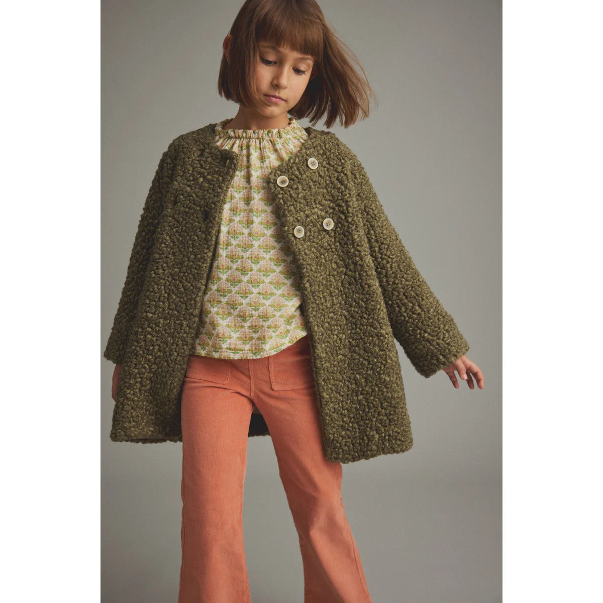 Cozmo Sherpa-Mantel Roma in Green aus Wollmix