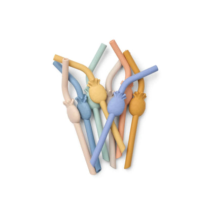 Pastellfarbene Carlson Trinkhalme aus weichem Silikon mit Herzgriffen in Yellow Mellow