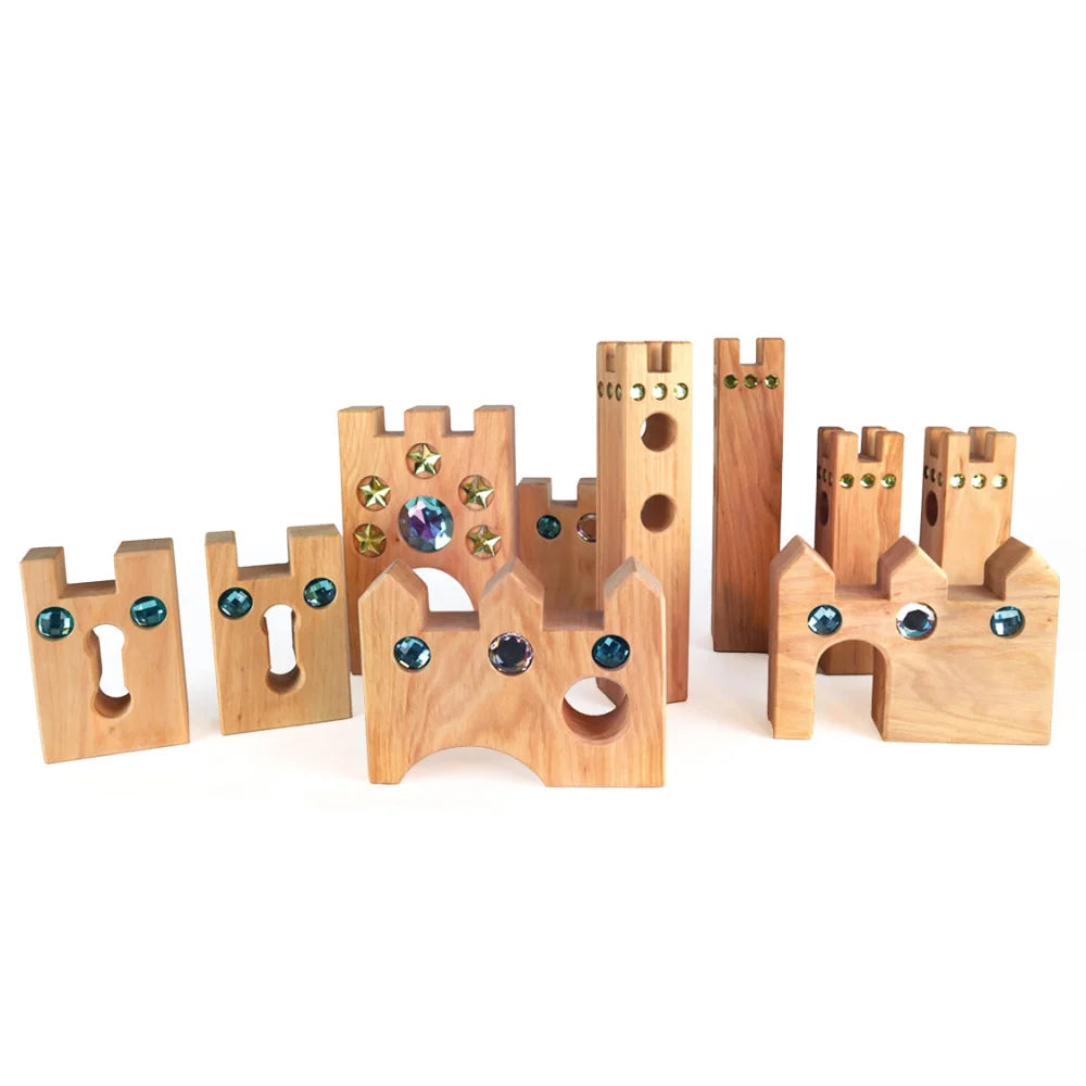 Holzbauspielzeug Schlossbausteine mit bunten Edelsteinakzenten für Kinder