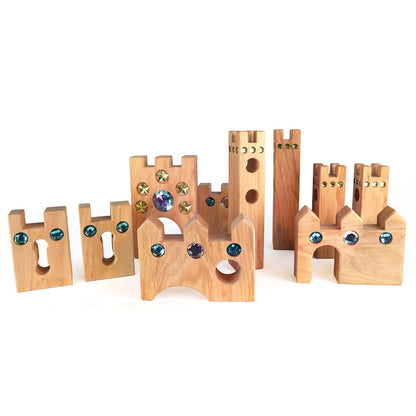 Holzbauspielzeug Schlossbausteine mit bunten Edelsteinakzenten für Kinder