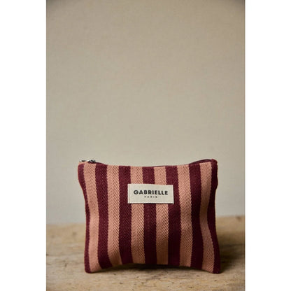 Kleine pouch garance stripes mit maroon und beige streifen aus gewebtem material ideal für ökologische baby- & kinderprodukte