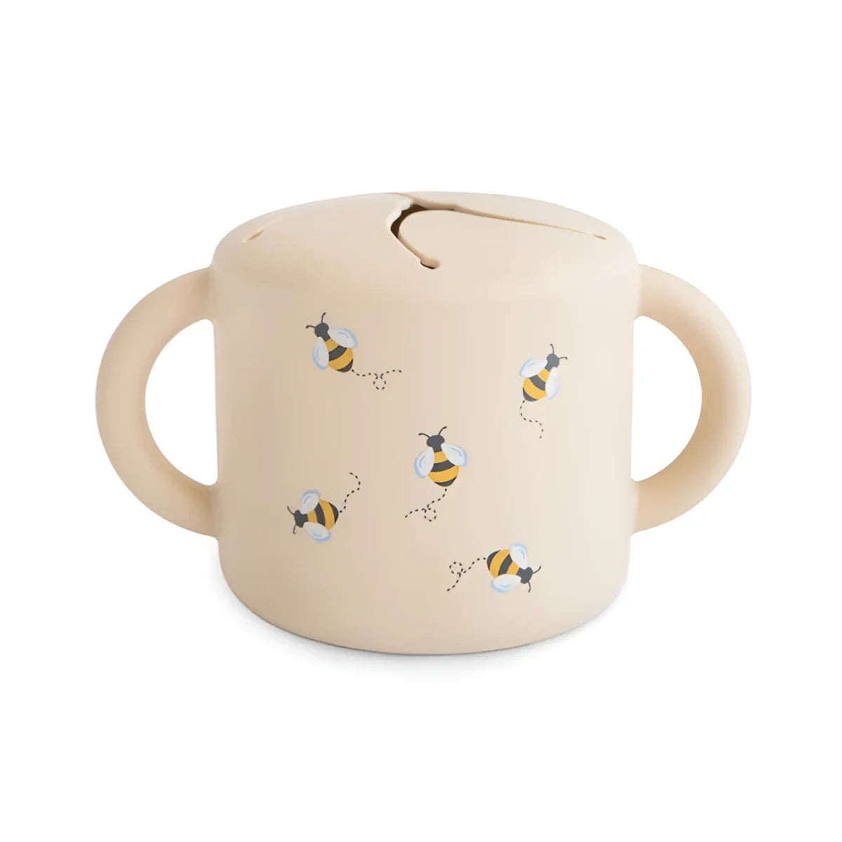 Creamfarbener keramik snack becher bee mit spielerischen gelben und schwarzen bienenillustrationen