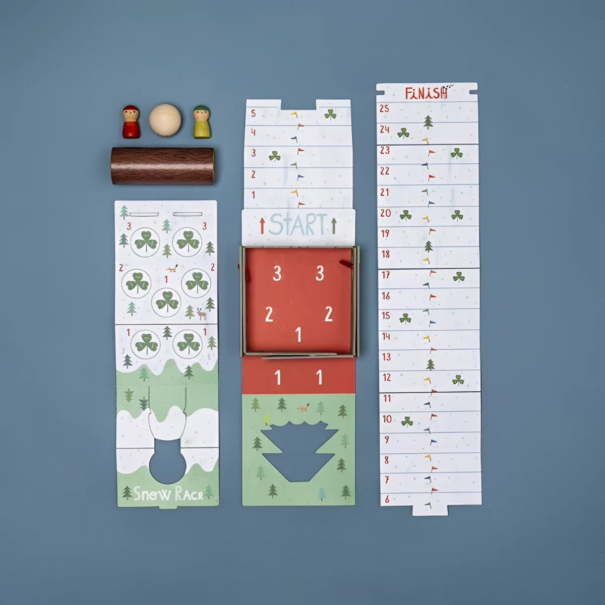 Snow race tiny: buntes, faltbares Kartonspiel mit Schnee und Bäumen