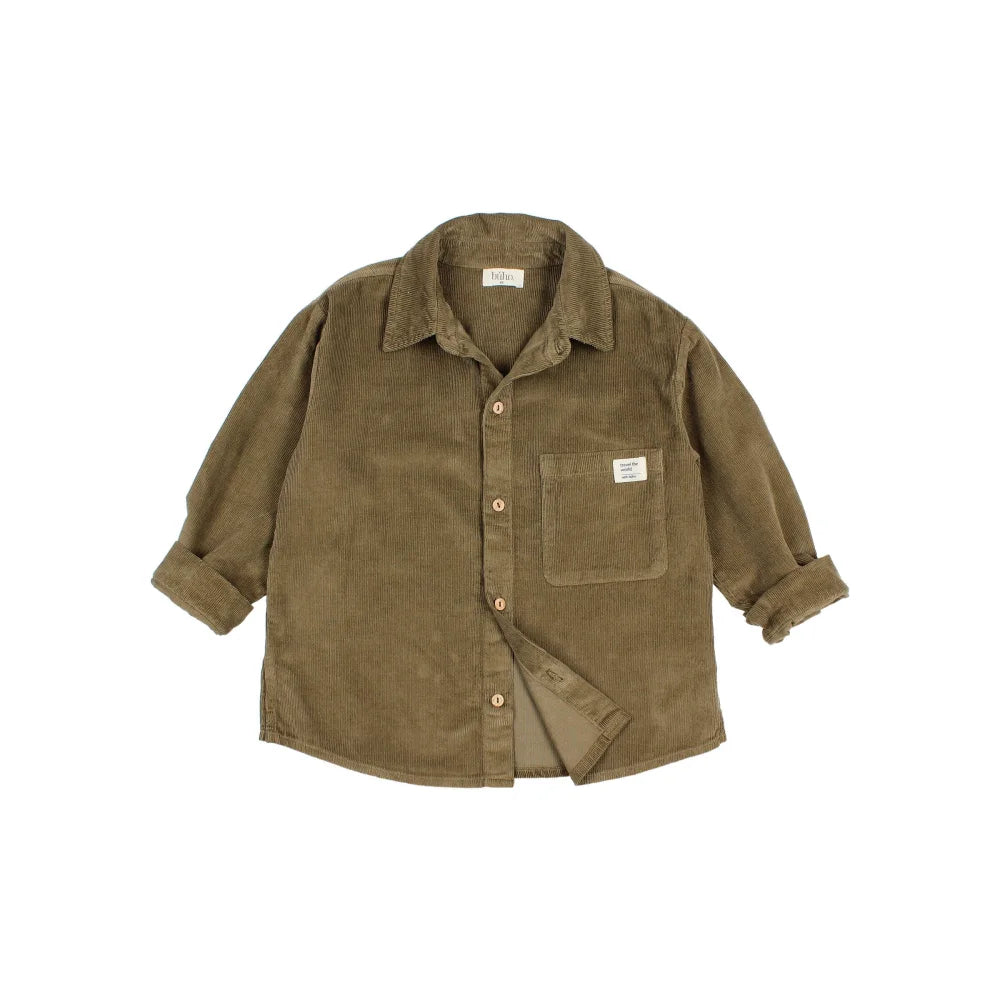 Olivegrünes Corduroy-Hemd aus Soft Velour Shirt Kaki Produkt