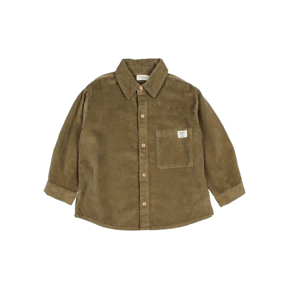 Olivegrünes Corduroy-Button-down-Hemd vom Soft Velour Shirt Kaki Modell