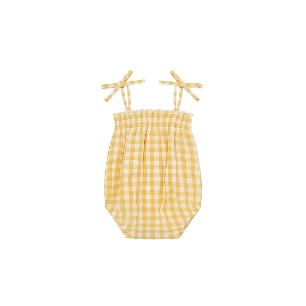 Gelbes und weißes Gingham-Babys romper mit gebundenen Schulterträgern Spaghetti Bodysuit Honeycomb Gingham