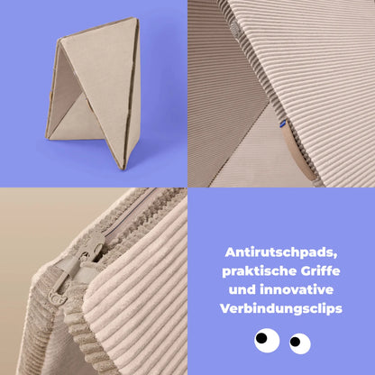 Beige Corduroy-Laptopständer Foldee Almond Milk, nachhaltig und ökologisch