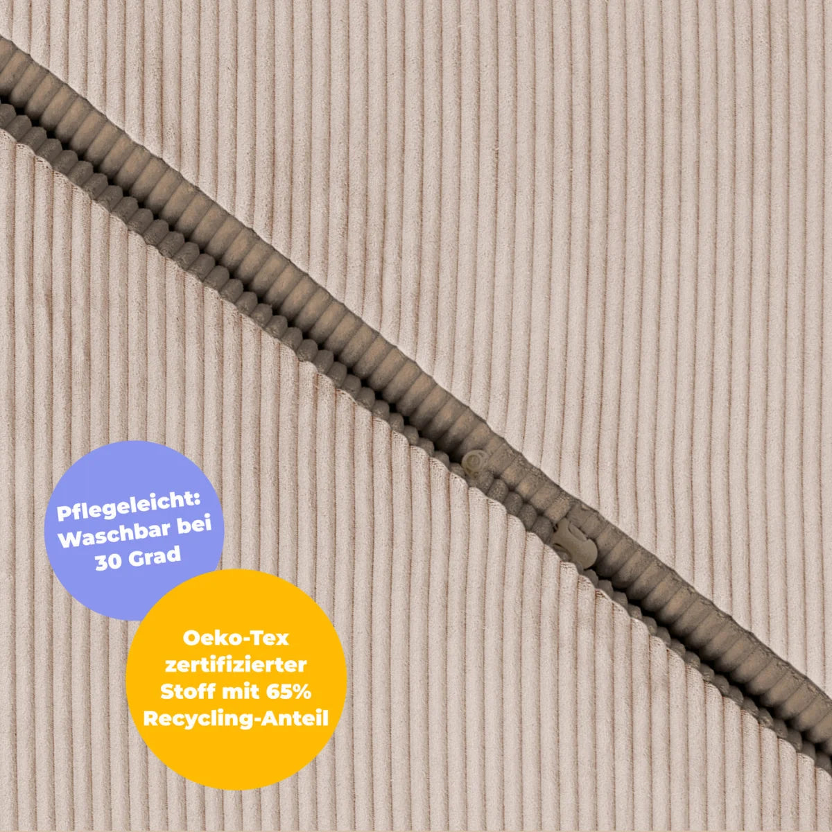 Beige Corduroy-Stoff mit schrägem Reißverschluss, Foldee Almond Milk