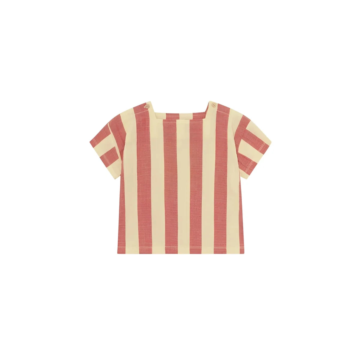Quadrat-Ausschnitt T-Shirt Tomato Stripes, Koralle-Creme Streifen, Rückenansicht