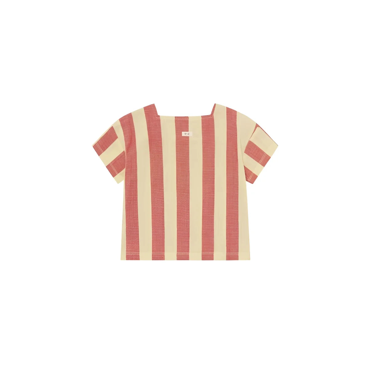 Quadratischer Ausschnitt T-Shirt Tomato Stripes, Koralle-Creme Streifen, Frontansicht