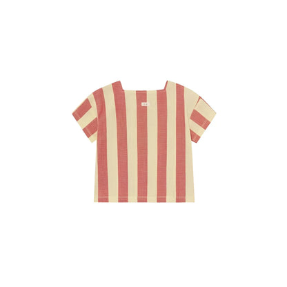 Quadratischer Ausschnitt T-Shirt Tomato Stripes, Koralle-Creme Streifen, Frontansicht