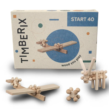 Timberix Start 40 Bausatz mit hellem Holz und Kugeln