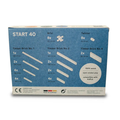 Blaue Kartonbox START 40 mit Brixí, Twister und Timber Bricks