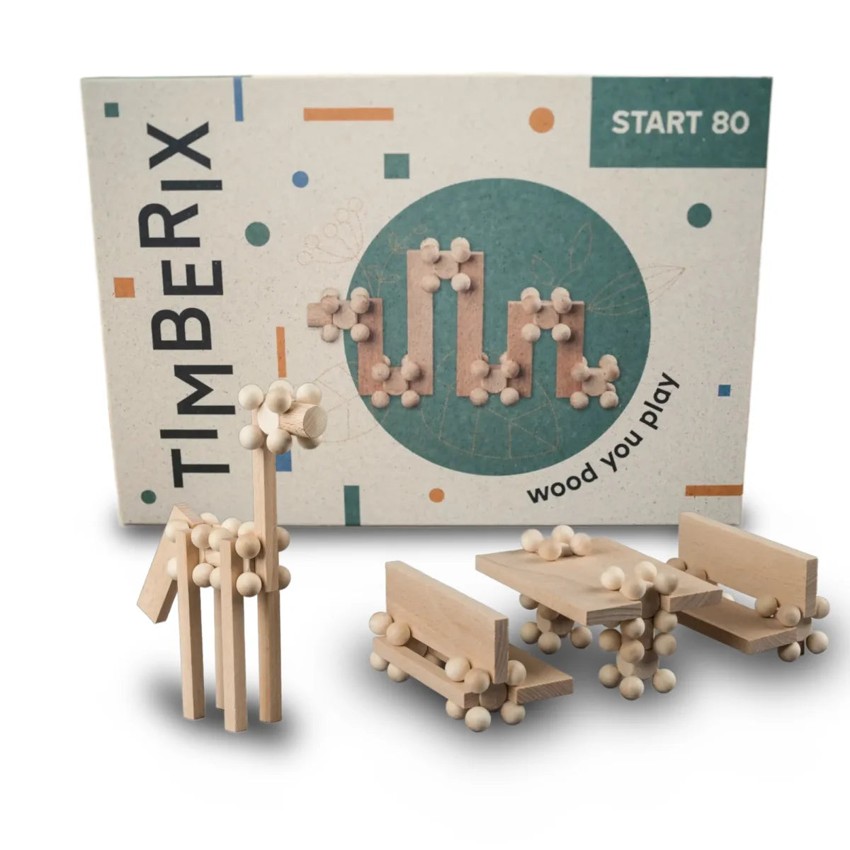 Timberix Start 80 Set mit hellem Holz und Kugeln