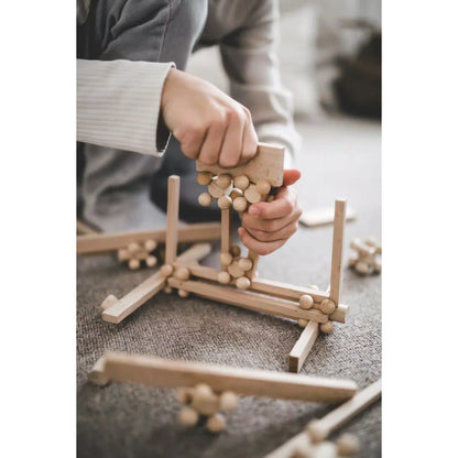 Helles Holzbausatz START 80 mit 16 Brixis, 16 Twister und 48 Timber Bricks