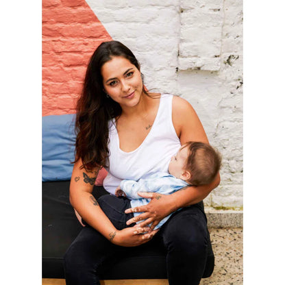 Still-Tank-Top In MUM we trust Weiß mit Mutter, die Baby stillt