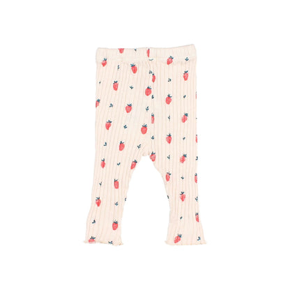 Cremefarbene Ripp-Leggings Strawberry Legging mit Erdbeeren